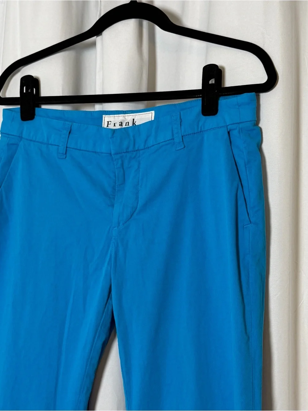 Frank & Eileen Wicklow Pants 4 Aqua Blue Raw Hem Cotton Stretch Chino Ankle